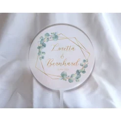 Caketopper Pflanzenstecker Acryl Holz Design Eukalyptus Gold