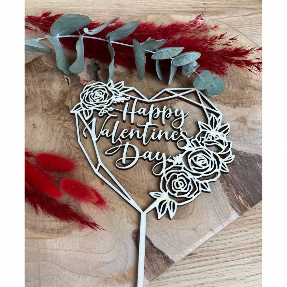 Caketopper Valentinstag Cake Topper / Kuchendeko Herz mit Blumen Ornament