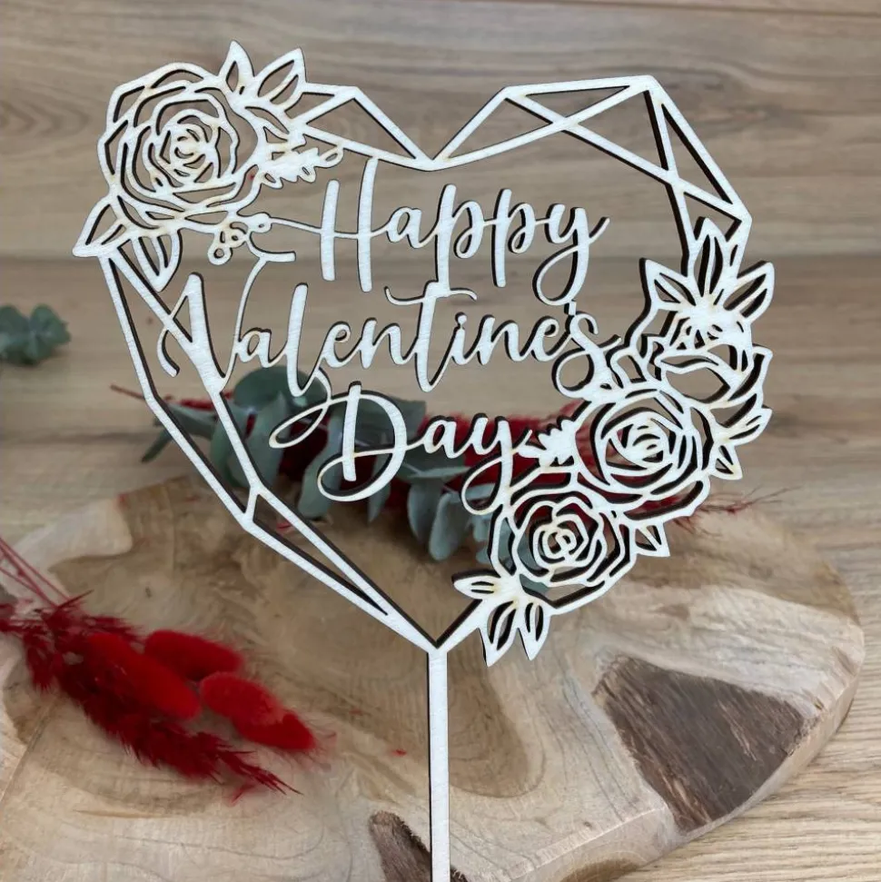 Caketopper Valentinstag Cake Topper / Kuchendeko Herz mit Blumen Ornament