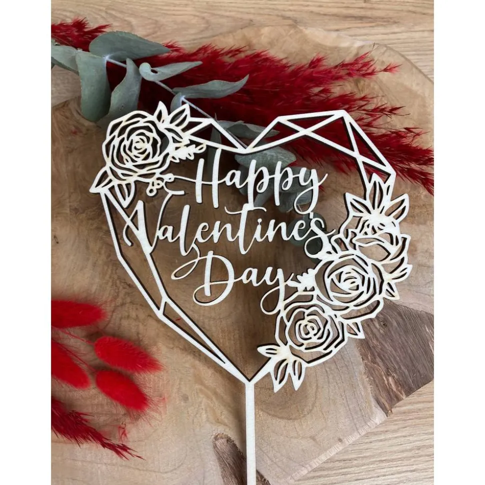 Caketopper Valentinstag Cake Topper / Kuchendeko Herz mit Blumen Ornament