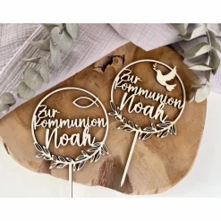 Caketopper zur Kommunion / Konfirmation / Taufe / Kuchendeko Cake Topper mit Fisch oder Taube / Kuchenstecker personalis