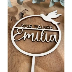 Caketopper zur Taufe mit Namen / Kuchendeko personalisiert mit Taube / Cake Topper Kommunion Konfirmation