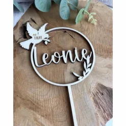 Caketopper zur Taufe personalisiert mit Namen / Kuchenstecker Taufe mit Taube / Cake Topper Name
