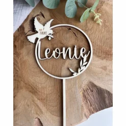 Caketopper zur Taufe personalisiert mit Namen / Kuchenstecker Taufe mit Taube / Cake Topper Name