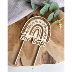 Caketopper zur Taufe Regenbogen / Kuchendekoration mit Herz / Cake Topper Taufe