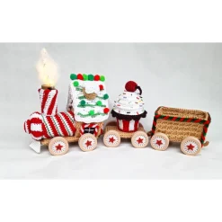 Candy-Weihnachtszug gehäkelt – Lokomotive mit Beleuchtung & Geschenkfach, Adventskalender Deko