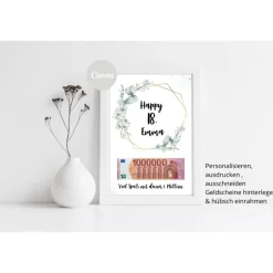 CANVA Design | Geldgeschenk 18. Geburtstag | persönliches Geburtstagsgeschenk Tochter Sohn | PDF Datei | Eukalyptus