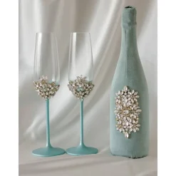 Champagnerflaschenhülle aus Samt mit Kristalle grün Personalisierbares Geschenk für Geburtstag, Hochz