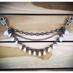 Charivari , Kette, Ohrringe fürs Dirndl, Dirnd- Schmuck, Hämatit und Perlen