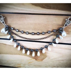 Charivari , Kette, Ohrringe fürs Dirndl, Dirnd- Schmuck, Hämatit und Perlen