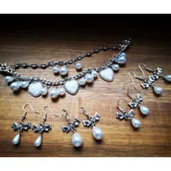 Charivari , Kette, Ohrringe fürs Dirndl, Dirnd- Schmuck, Herz und Perlen