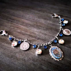 Charivari aus Edelstahl, Dirnd- Schmuck,Trachten, Löwe, Strass, blau -weiss