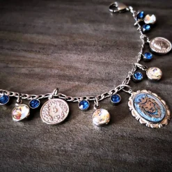 Charivari aus Edelstahl, Dirnd- Schmuck,Trachten, Löwe, Strass, blau -weiss