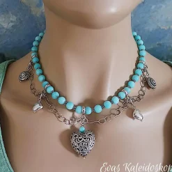 Charivari für den Hals - aufwändige Trachtenkette aus Amazonit und Silber