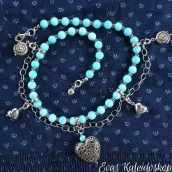 Charivari für den Hals - aufwändige Trachtenkette aus Amazonit und Silber