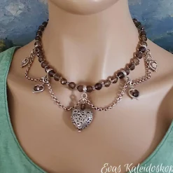Charivari für den Hals - aufwändige Trachtenkette aus Rauchquarz und Silber