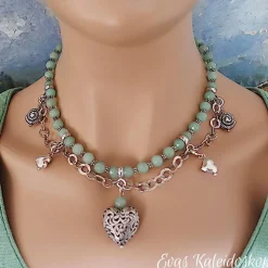 Charivari für den Hals - aufwändige Trachten-Kette aus Aventurin und Silber