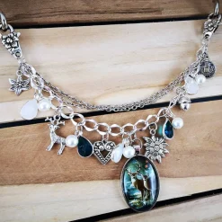 Charivari Kette fürs Dirndl,  Dirnd- Schmuck, Accessoire, Fest ,Trachten, Hochzeit, weiß-smaragd