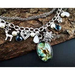 Charivari Kette fürs Dirndl,  Dirnd- Schmuck, Accessoire, Fest ,Trachten, Hochzeit, weiß-smaragd