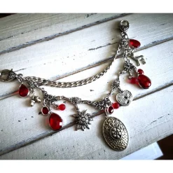 Charivari Kette fürs Dirndl,  Dirnd- Schmuck, Accessoire, Fest ,Trachten, Hochzeit, silber-rot