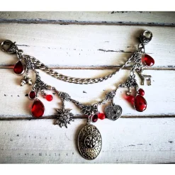 Charivari Kette fürs Dirndl,  Dirnd- Schmuck, Accessoire, Fest ,Trachten, Hochzeit, silber-rot