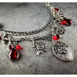 Charivari Kette fürs Dirndl,  Dirnd- Schmuck, Accessoire, Fest ,Trachten, Hochzeit, silber-rot