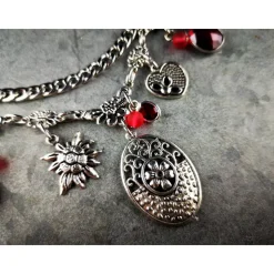 Charivari Kette fürs Dirndl,  Dirnd- Schmuck, Accessoire, Fest ,Trachten, Hochzeit, silber-rot