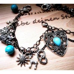 Charivari Kette fürs Dirndl,  Dirnd- Schmuck, Accessoire, Fest ,Trachten, Hochzeit, silber-türkis