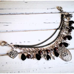 Charivari Kette fürs Dirndl,  Dirnd- Schmuck, Accessoire, Fest ,Trachten, Hochzeit, silber-schwarz