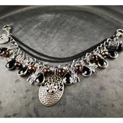 Charivari Kette fürs Dirndl,  Dirnd- Schmuck, Accessoire, Fest ,Trachten, Hochzeit, silber-schwarz