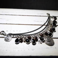 Charivari Kette fürs Dirndl,  Dirnd- Schmuck, Accessoire, Fest ,Trachten, Hochzeit, silber-schwarz