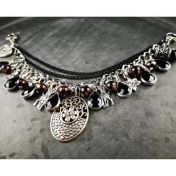 Charivari Kette fürs Dirndl,  Dirnd- Schmuck, Accessoire, Fest ,Trachten, Hochzeit, silber-schwarz