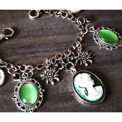 Charivari, Kette, Ohrringe fürs Dirndl, Dirnd- Schmuck, weiss-grün