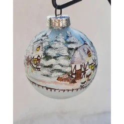 Christbaumkugel/ Weihnachtskugel aus Glas 8cm mit wunderschönem winterlichen Motiv