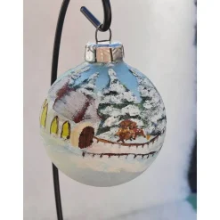 Christbaumkugel/ Weihnachtskugel aus Glas 8cm mit wunderschönem winterlichen Motiv