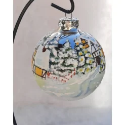 Christbaumkugel/ Weihnachtskugel aus Glas 8cm mit wunderschönem winterlichem Landschaftsmotiv