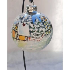 Christbaumkugel/ Weihnachtskugel aus Glas 8cm mit wunderschönem winterlichem Landschaftsmotiv