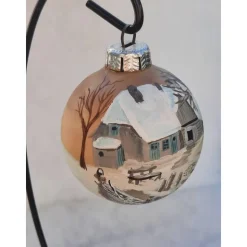 Christbaumkugel/ Weihnachtskugel aus Glas 6cm mit wunderschönem winterlichen Landschaftsmotiv