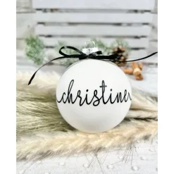 Christbaumkugeln / Weihnachtskugeln 8 cm personalisiert filigrane Kalligraphie Schrift