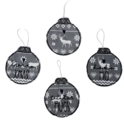 Christbaumkugeln aus Stoff im 4er Set, Geschenkanhänger bestickt