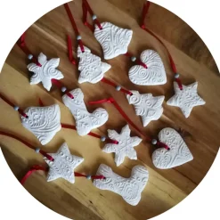 Christbaumschmuck 12 Anhänger Weihnachten | weiß rot grau | 5 -5,5 cm