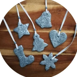 Christbaumschmuck 6 Anhänger Weihnachten | silber grau weiß | 5 -5,5 cm