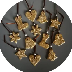 Christbaumschmuck 12 Anhänger Weihnachten | gold braun weiß | 5 -5,5 cm