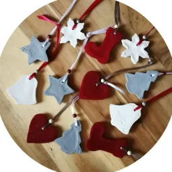 Christbaumschmuck 12 Anhänger Weihnachten | rot weiß grau | 5 -5,5 cm