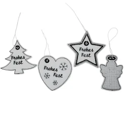 Christbaumschmuck 4er Set, Geschenkanhänger bestickt