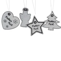 Christbaumschmuck 4er Set, Geschenkanhänger bestickt
