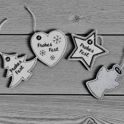 Christbaumschmuck 4er Set, Geschenkanhänger bestickt