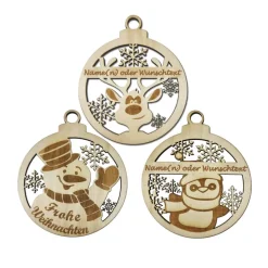 Christbaumschmuck Personalisierbar - Weihnachtsschmuck mit Namen aus Holz - Rentier, Schneemann oder Pinguin
