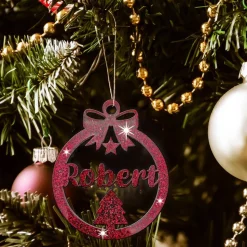 Christbaumschmuck Personalisierbar - glitzer Weihnachtsschmuck mit Namen - Acrylglas - Christbaumkugeln - Christbaum