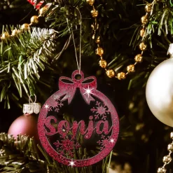 Christbaumschmuck Personalisierbar - glitzer Weihnachtsschmuck mit Namen - Acrylglas - Christbaumkugeln - Schneeflocken